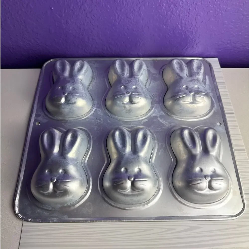 Vintage Wilton Cake Pan Lot Train Football 6 Cavity Bunny Easter Bakeware Baking
